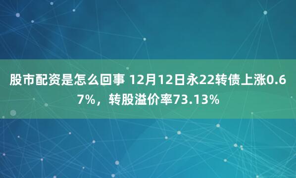 股市配资是怎么回事 12月12日永22转债上涨0.67%，转股溢价率73.13%