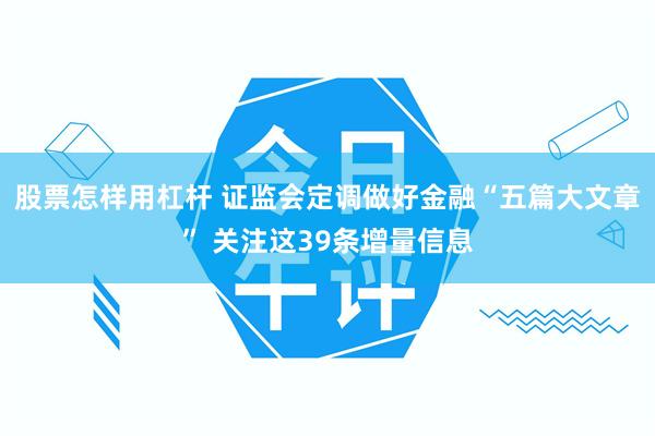 股票怎样用杠杆 证监会定调做好金融“五篇大文章” 关注这39条增量信息